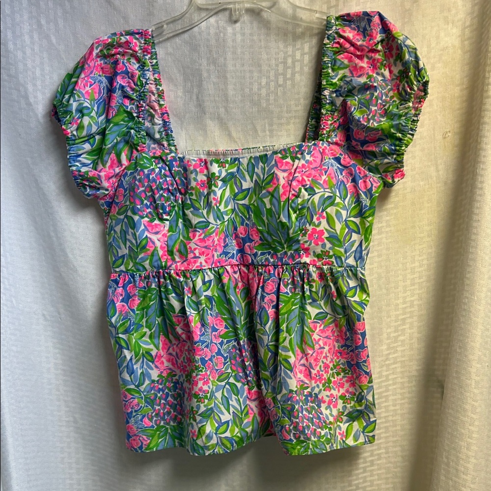 Lilly Pulitzer Pink and Green Floral Blouse
